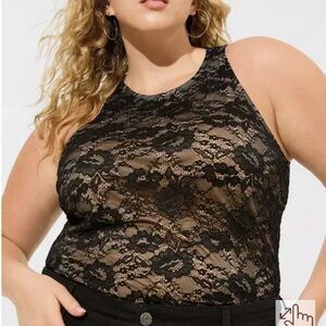Torrid Black Fitted Top Stretch Lace High Neck Tank‎ 3/XL